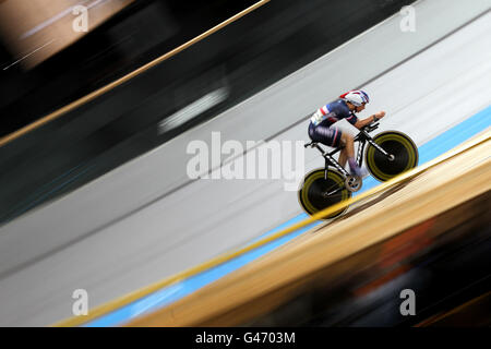 Der Franzose Bryan Coquard beim 4 km langen Einzelrennen der Männer AS Teil des Omniums während des vierten Tages der UCI Leichtathletik-Weltmeisterschaften Stockfoto