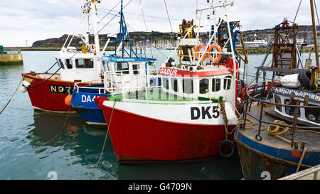 Angelboote/Fischerboote vertäut Side-by-Side im Hafen von Howth, Irland Stockfoto