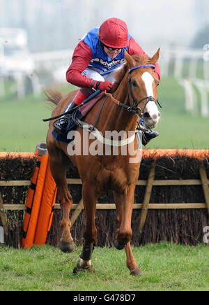 Pferderennen - Reitsport beim Saisonfinale Sprung - Newbury Racecourse feiern Stockfoto