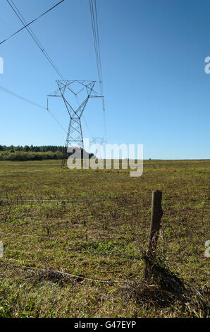 hohe Spannung-Strom-Turm unter blauem Himmel Stockfoto