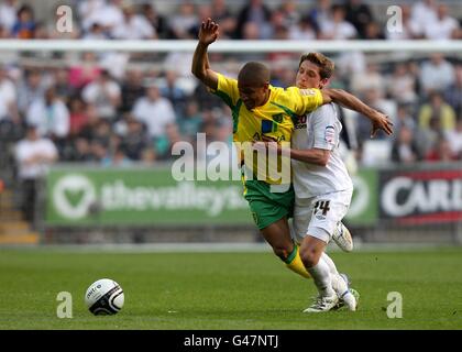 Fußball - npower Football League Championship - Swansea City / Norwich City - Liberty Stadium. Joe Allen von Swansea City (rechts) fordert Norwich City Simeon Jackson (links) heraus Stockfoto