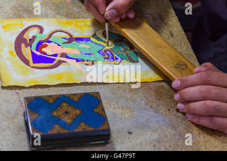 Künstler Malerei Miniatur in Taschkent, Usbekistan Stockfoto