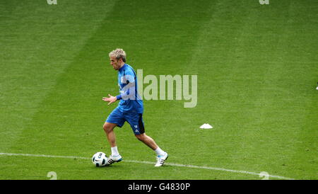 Evertons Kapitän Phil Neville während der Trainingseinheit Stockfoto