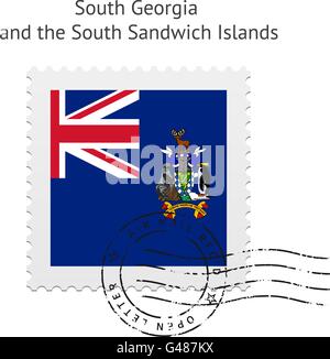 Südgeorgien und die Südlichen Sandwichinseln Flag Briefmarke. Stock Vektor