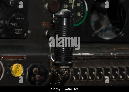 Cockpit , close to the joystick old sports aircraft Stockfoto