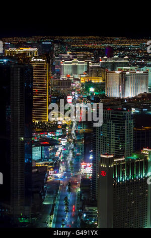 Der Streifen. Las Vegas, Nevada bei Nacht. Ansicht des Hotels und Kasinos. Stockfoto