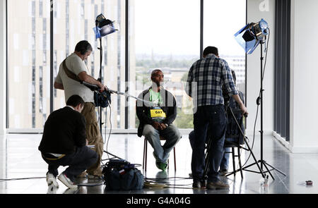 Sport - Tyson Gay und Haile Gebrselassie besuchen Set der Coronation Street. Tyson Gay einer der schnellsten Männer der Welt während einer Pressekonferenz vor dem Great Sports Day in Manchester. Stockfoto