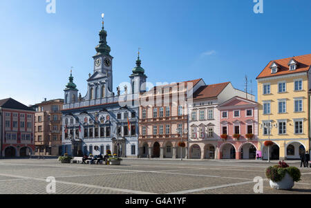 Rathaus, historische Zentrum von Budweis, Budweis, Budvar, Süd-Böhmen, Tschechische Republik, Europa Stockfoto