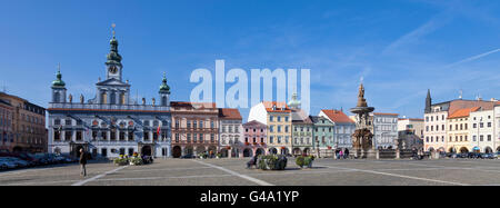 Historischen Zentrum von Budweis, Samson-Brunnen und Rathaus, Budweis, Budvar, Süd-Böhmen, Tschechische Republik, Europa Stockfoto