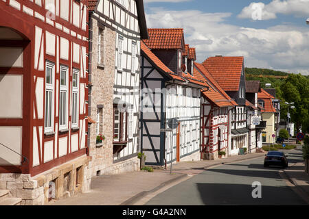 Fachwerkhäuser in der historischen Altstadt, Dalwigker Strasse Straße, Korbach, Landkreis Waldeck-Frankenberg, Hessen Stockfoto