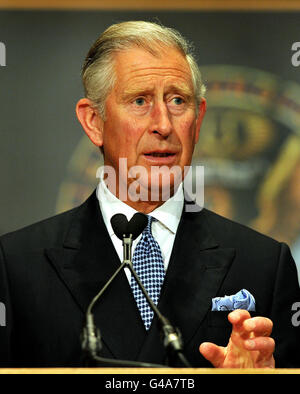 Der Prinz von Wales hält eine Rede über nachhaltige Landwirtschaft in der Gaston Hall an der Georgetown University, Washington, USA. Stockfoto