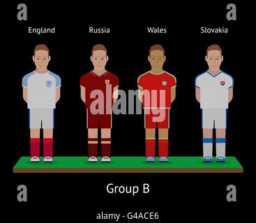 Fußball-Spieler. Fußball-Teams. England, Russland, Wales, Slowakei Stock Vektor