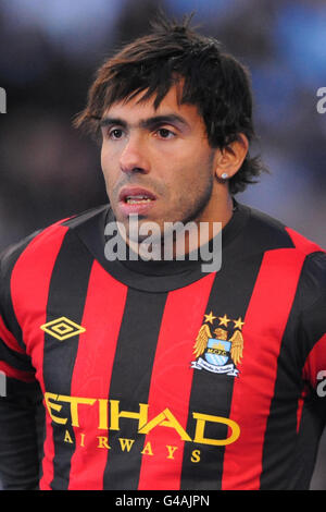 Carlos Tevez von Manchester City während der Manchester City FA Cup Victory Parade im City of Manchester Stadium, Manchester. Stockfoto