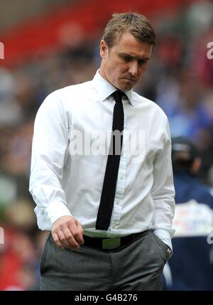 Fußball - npower Football League One - Play Off - Finale - Huddersfield Town / Peterborough United - Old Trafford. Huddersfield Town Manager Lee Clark zur Halbzeit Stockfoto