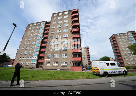 Boy fällt in Leeds in den Tod. Eine allgemeine Sicht auf Lindsey Mount Flats in Leeds, wo gestern ein 6-jähriger Junge in den Tod fiel. Stockfoto