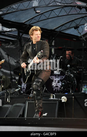 Bon Jovi Gig, Murrayfield. Jon Bon Jovi im Konzert in Murrayfield. Stockfoto