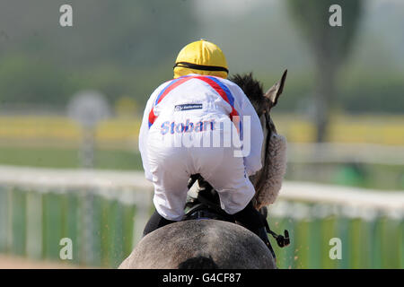 Pferderennen - Southwell Racecourse. Eine Rückansicht der Freude von Jockey Liam Jones und Gemma vor dem 32red Casino Handicap Stockfoto