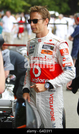 Formel-1-Fahrer Jenson Button beim Goodwood Festival of Speed in der Nähe von Chichester, West Sussex. Stockfoto