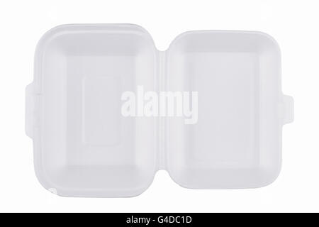 horizontale Draufsicht auf eine offene leere weiße Mahlzeit Pack isoliert Stockfoto