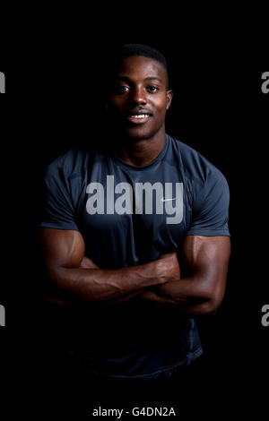 Harry Aikines-Aryeetey während der Fotozelle im Lee Valley Athletics Center in London, um für Power2Podium, das neueste Talent ID-Programm von UK Sports, zu werben Stockfoto