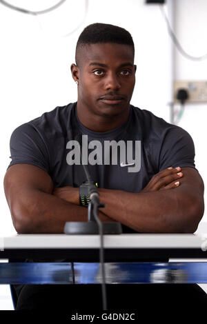 Harry Aikines-Aryeetey während der Pressekonferenz im Lee Valley Athletics Center in London, um Power2Podium, das neueste Talent ID-Programm von UK Sports, zu promoten Stockfoto