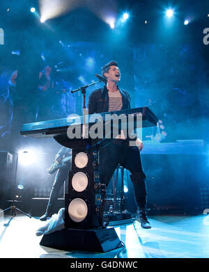 Danny O'Donoghue von The Script tritt im Rahmen des iTunes Festivals auf der Bühne des Roundhouse im Norden Londons auf. Stockfoto