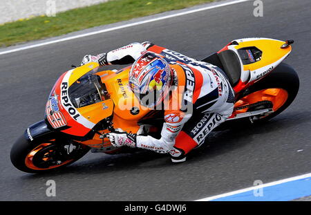 Motorradfahren - Moto GP Australien - Phillip Island, Australien. Nicky Hayden (USA) fährt für Repsol Honda, beim morgendlichen Training auf Phillip Island. Stockfoto