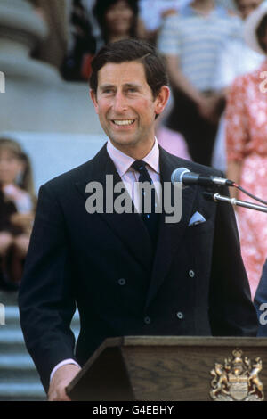 Der Prinz von Wales hält eine Rede über die Schritte der Alberta Legislature in Edmonton, Kanada Stockfoto