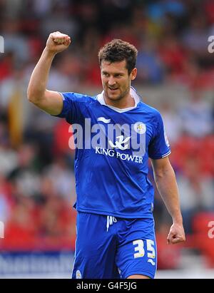 Fußball - npower Football League Championship - Nottingham Forest / Leicester City - City Ground. David Nugent von Leicester City feiert das erste Tor des Spiels Stockfoto