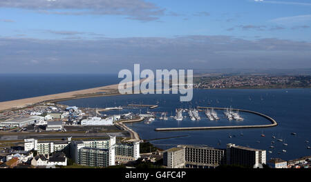 Eine allgemeine Ansicht der Weymouth und Portland Segelbasis Veranstaltungsort des Olympic Sailing Test Event und im nächsten Jahr Olympic Sailing Wettbewerb vor der heutigen Aktion von der London Olympic Games 2012 Test Event und Internationale Regatta in Weymouth. Stockfoto