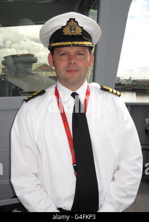 Royal Navy Commander Darren Houston, der der Kommandant des Typ 45 Zerstörer HMS Dragon sein wird. Stockfoto