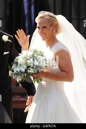 Zara Phillips verlässt Canongate Kirk auf der Royal Mile in Edinburgh Stockfoto