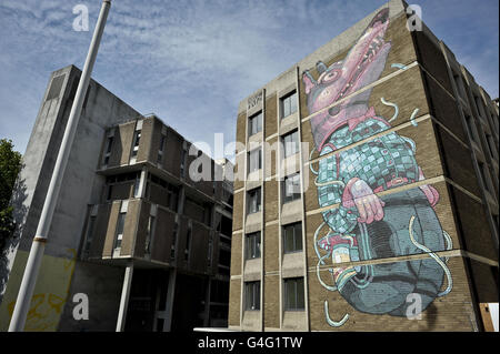 Ein großes Stück Street Art in der Nelson Street, Bristol, wo das größte Street Art-Projekt Großbritanniens "See No Evil" stattfindet. Stockfoto