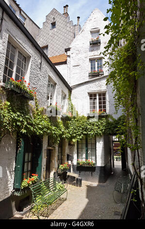 Kleine mittelalterliche Gasse namens Vlaeykensgang im Stadtzentrum von Antwerpen in Belgien Stockfoto