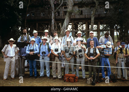 Königliche Fotografen im Treetops Hotel, Aberdare National Park, Kenia. Stockfoto