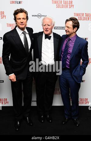 Gary Oldman (rechts), Colin Firth (links) und John Le Carre kommen zur UK-Premiere von Tinker, Tailor, Soldier Spy, im BFI Southbank, Belvedere Road, London. Stockfoto