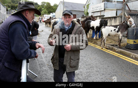 Pferdehändler auf der Ould Lammas Fair in Ballycastle, Co Antrim. Stockfoto