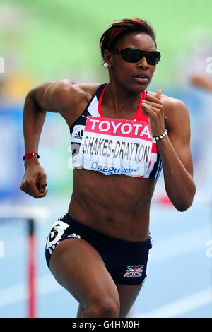 Leichtathletik - IAAF Weltmeisterschaften 2011 - Tag drei - Daegu. Die britische Perri schüttelt bei Hitze 3 der 400-m-Hürden der Frauen Drayton Stockfoto