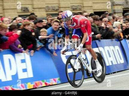 Radfahren - 2011 UCI-Straßenrennen-Weltmeisterschaften - Tag drei - Kopenhagen. Bradley Wiggins aus Großbritannien während des Elite-Zeitfahrens für Herren am dritten Tag der UCI-Straßenrennen-Weltmeisterschaft in Kopenhagen. Stockfoto