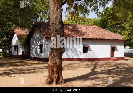 Hütten im Sabarmati Ashram in der Nähe von Ahmedabad, Indien Stockfoto