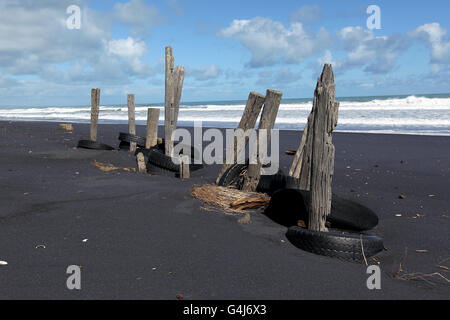 Schwarze Sandstrände in der Region Waikato in Neuseeland. Stockfoto