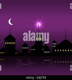 Ramadan Kareem Nacht Hintergrund Silhouette Moschee mit Minarett Stock Vektor