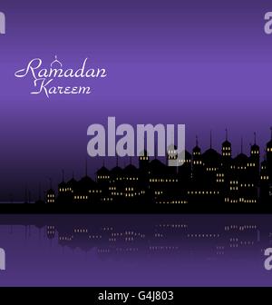 Ramadan Kareem Nacht Hintergrund Silhouette Moschee mit Minarett Stock Vektor
