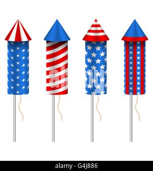 Satz von pyrotechnischen Raketen mit traditionellen amerikanischen Design für Fourth Of July Stock Vektor