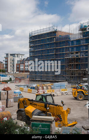 Blick über die Baustelle - Hungate, York, North Yorkshire, England - Stadtzentrum Regeneration und den Bau von Wohnungen. Stockfoto