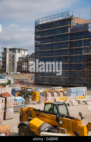 Blick über die Baustelle - Hungate, York, North Yorkshire, England - Stadtzentrum Regeneration und den Bau von Wohnungen. Stockfoto