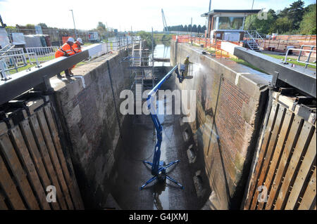 Diglis Lock Reinigung Stockfoto