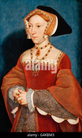 Jane Seymour. Porträt von Jane Seymour (1508-1537), dritte Ehefrau von König Henry VIII von England, von Hans Holbein der jüngere, Öl auf Holz, c.1536 Stockfoto