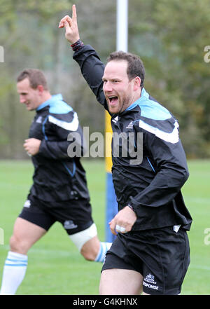 Graeme Morrison von Glasgow Warriors während einer Trainingseinheit an der Strathallan School, Perth, Schottland. Stockfoto