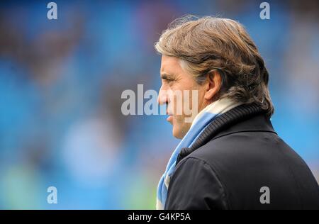 Fußball - Barclays Premier League - Manchester City / Wolverhampton Wanderers - Etihad Stadium. Roberto Mancini, Manchester City Manager Stockfoto